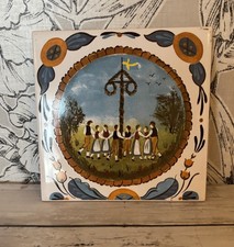 Vintage Swedish Folk Art Dance Tile Trivet Wall Art (Berquist Imports)