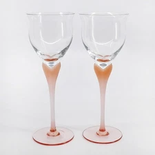 Set of 4 Mikasa 'Sea Mist' Coral Frosted Stem Fluted Wines Glasses
