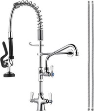 Single Hole 27" Height Commercial Kitchen Faucet Deck Mount with Pre-Rinse