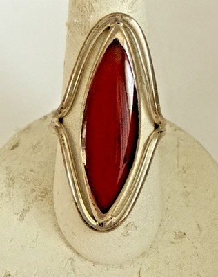 Vintage ATI 925 Mexico Woman s Silver Ring With Red Oval Stone, Size 8