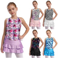 Kids Girls Tracksuit Sleeveless Set Sports Outfit 2 Piece Uniform Tank Top Gym