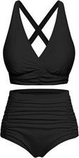 SVANCO Women's Bikini Set, Push-Up Criss Cross Top, High-Waisted
