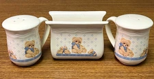 TIENSHAN Stoneware Theodore Country Bear Salt & Pepper Napkin Holder Set