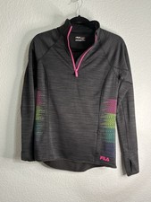 Fila Sport Running Jacket Women's Size XS Pullover Black Pink Green Trim 1/4 Zip