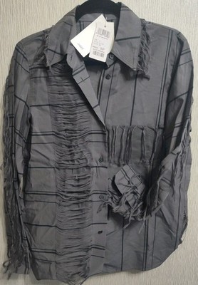 JNBY  Shredded Long Sleeve Grey Blouse Size MEDIUM