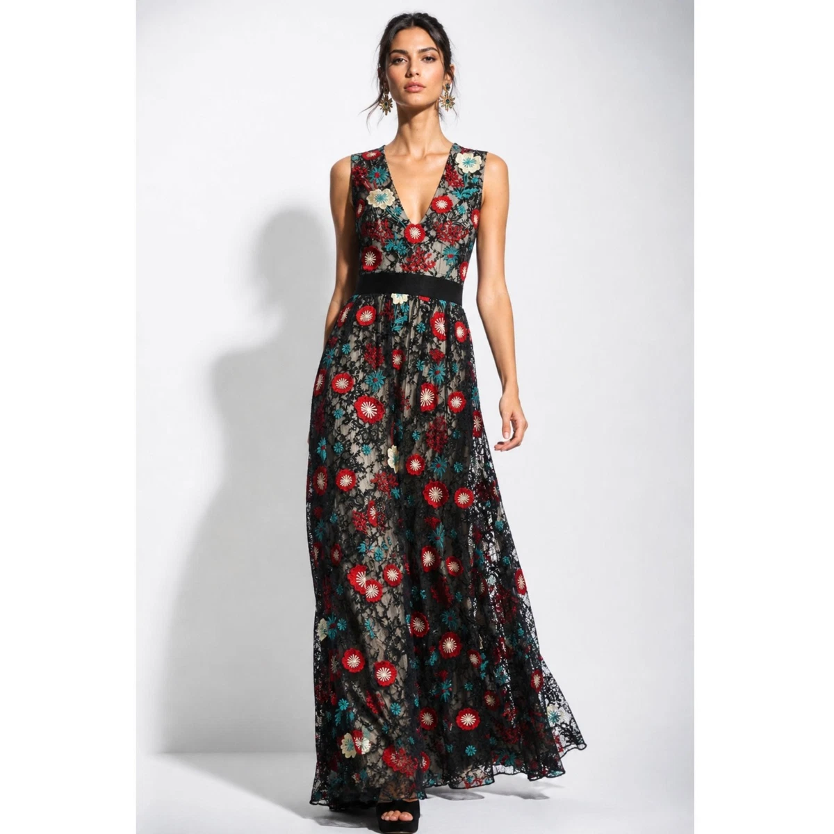 brown and blue floral dress Alice + Olivia Blue Pleated Gown w/ Tags main image 1