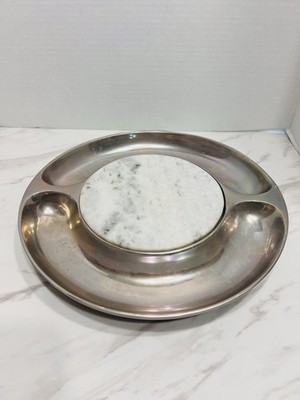 Pottery Barn Cast Aluminum White Marble Sectioned Serving Bowl Cheese Board 