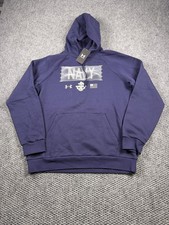 Under Armour Hoodie Mens Medium Blue Pullover Fleece Navy USA Graphic Sweatshirt