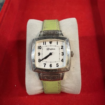 Brighton Orchard Watch Silver Square Case Lime Green  Band White Face need batte
