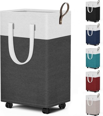 75L Waterproof Rolling Laundry Hamper - Collapsible Clothes Basket with 4 Wheels