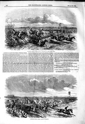 Original alter antiker Druck 1849 Liverpool Steeple Chase Pferderennen Tagundnachtgleiche