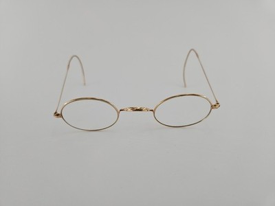 Vintage Gold Tone Wire Rim Spectacles Glasses, M. CO. M. On The Bridge Of Frame 