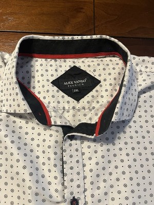 Alex Vando Premium Men s 2XL Shirt White Black Geometric Dot Pattern Contrast Tr
