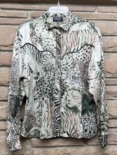 Women's Vtg CIRCLE T Marilyn Lenox Cowboys All Over Print Western Shirt USA Sz M