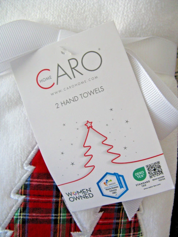Nuevo Juego de 2 toallas de mano de baño de algodón bordadas árboles de Navidad CARO Foto 4 de 4