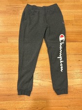 Champion Logo Sleeve Jogger Boys Large Gray Ankle Cuffed
