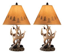 Rustic Cabin Style Table Lamp Set of 2 with Silhouette Shade Warm Lighting