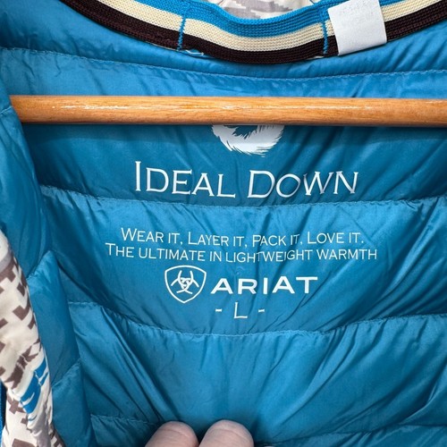 Ariat Ideal Down Western Aztec Vest Large White Blue Brown Polyester Pockets - Picture 6 of 11