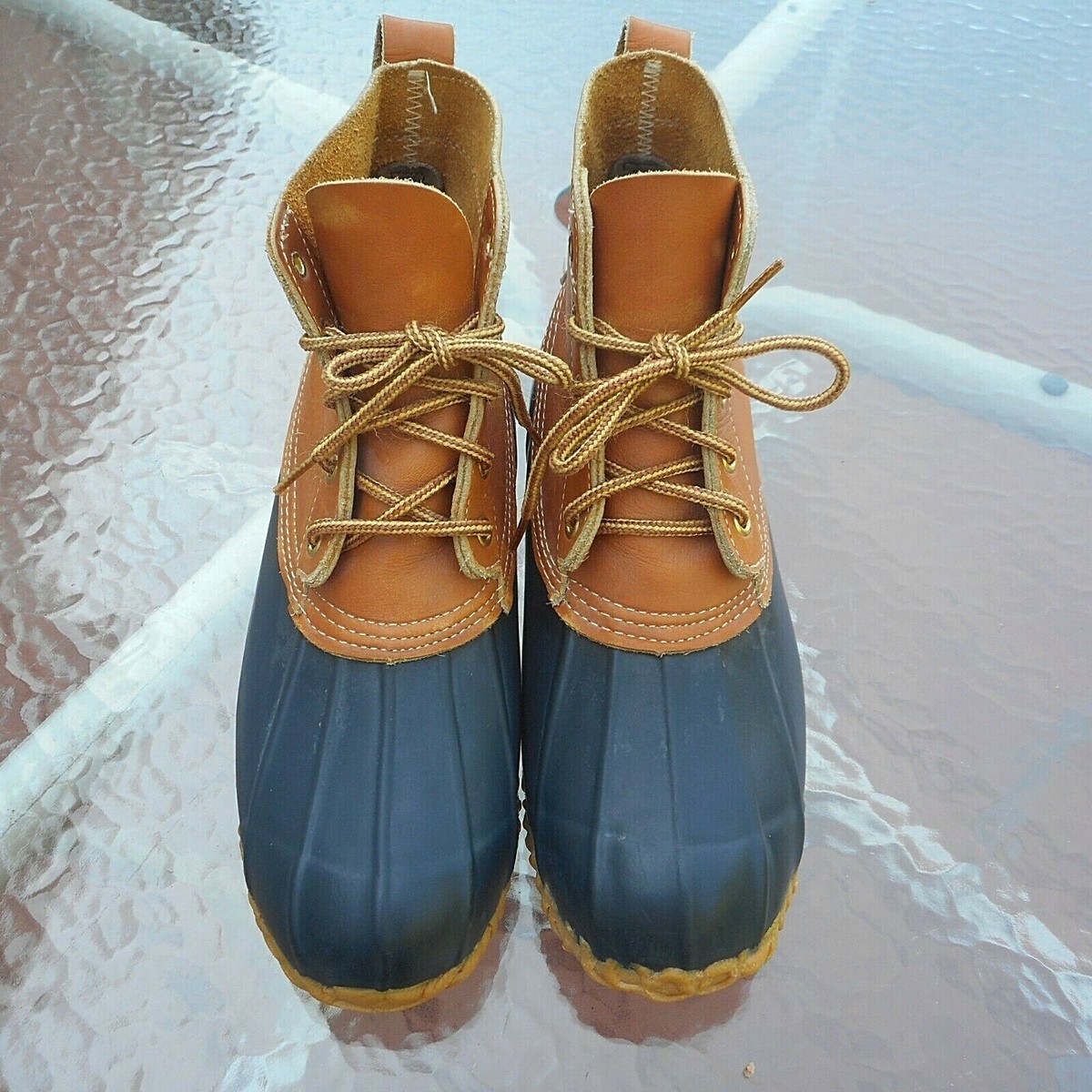 Eddie Bauer Brown Leather & Navy Rubber Duck Rain Chore Boots VTG MENS EDDIE BAUER WORK RUBBER GREEN/BROWN BOOTS SIZE 8 | eBay main image 2