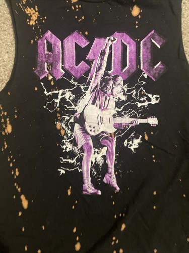 AC DC Music Tank Top Women's Medium Cut Off Crew Neck Graphic Black - Picture 4 of 5