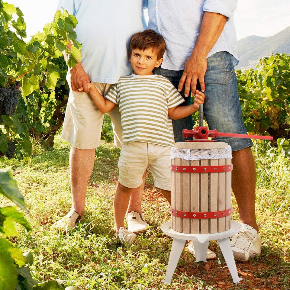 6 Liter Fruit Wine Press Natural Wood Basket Apple Crusher Manual Juice