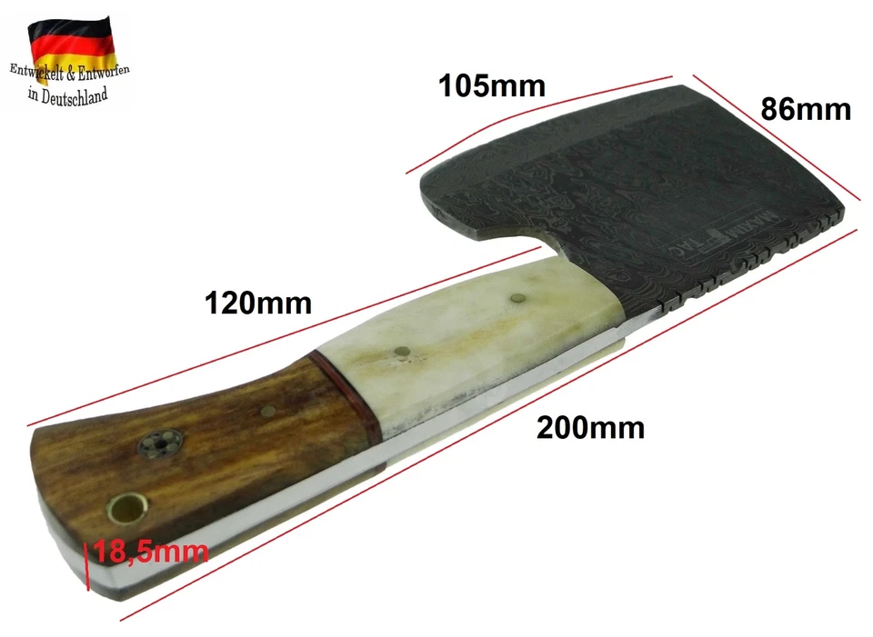 Damast Stahl Axt handgeschmiedet Beil Fleischerbeil Wikinger Fleisch-Messer - Bild 2 von 4