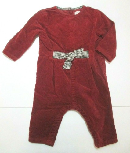 INFANT GIRLS ZARA BURGUNDY VELVET BLACK CHECK BOW LONGALL OUTFIT SIZE 6-9 MONTH