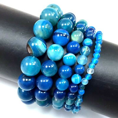 Handmade Beaded Bracelet Round Gemstone Elastic 7.5'' Healing Balance 4 6 8 10 12