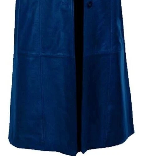 Homme Bleu Cuir Manteau Long 100% Cuir Véritable Trench-Coat Longue Manteau - Photo 4/4