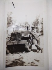 Vintage Photograph Military Man Standing with Military Truck