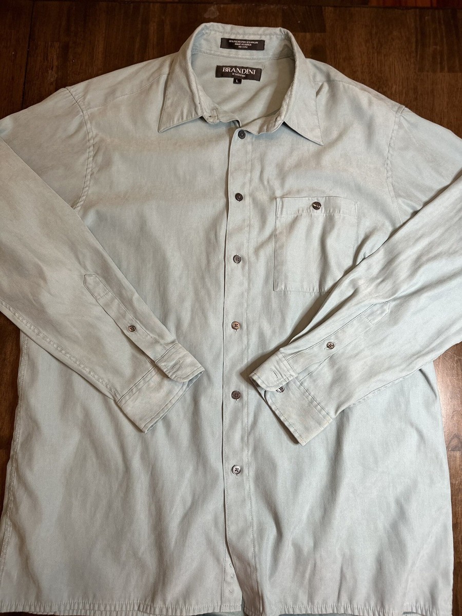 brandini dress shirts Brandini Men's Large Blue Sueded Long Sleeves Button Down Shirt
