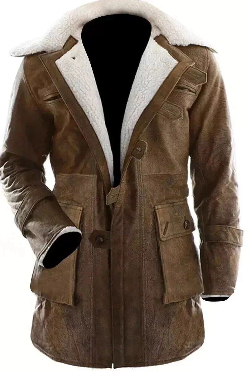 Bane Jacket Genuine Cowhide Leather Buffing Brown Trench Coat Dark Knight Rises
