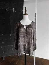 Odd Molly Womens Gray Long Sleeve Blouse Top Shirt Full Print Viscose Size - 2