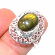 Natural Labradorite Gemstone 925 Sterling Silver Jewelry All Size Ring For Gift