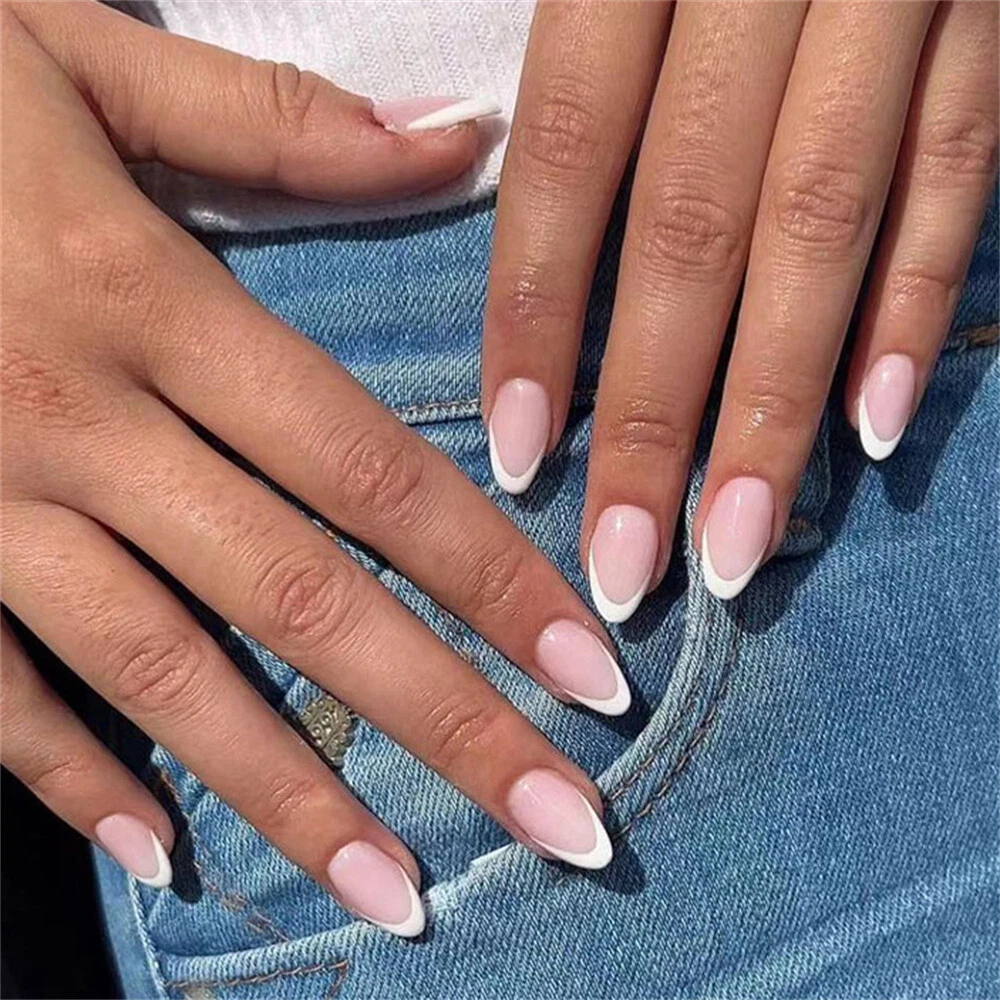 almond nails white