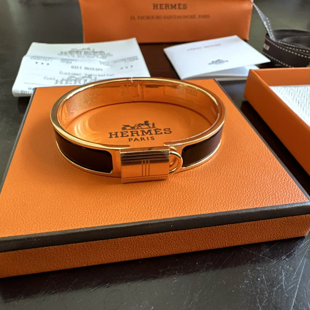 HERMÈS Hermes Clic Cadenas Bracelet Rose Gold Noir Black NEW $660 | eBay