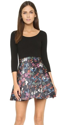 Alice + Olivia Amie Fall Garden Print Combo dress Fit & Flare Black Size 4  NWOT | eBay