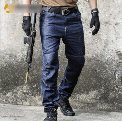 Men Tactical Jeans Military Army Cargo Combat Hiking Hunting Denim pant Trousers - Afbeelding 1 van 14