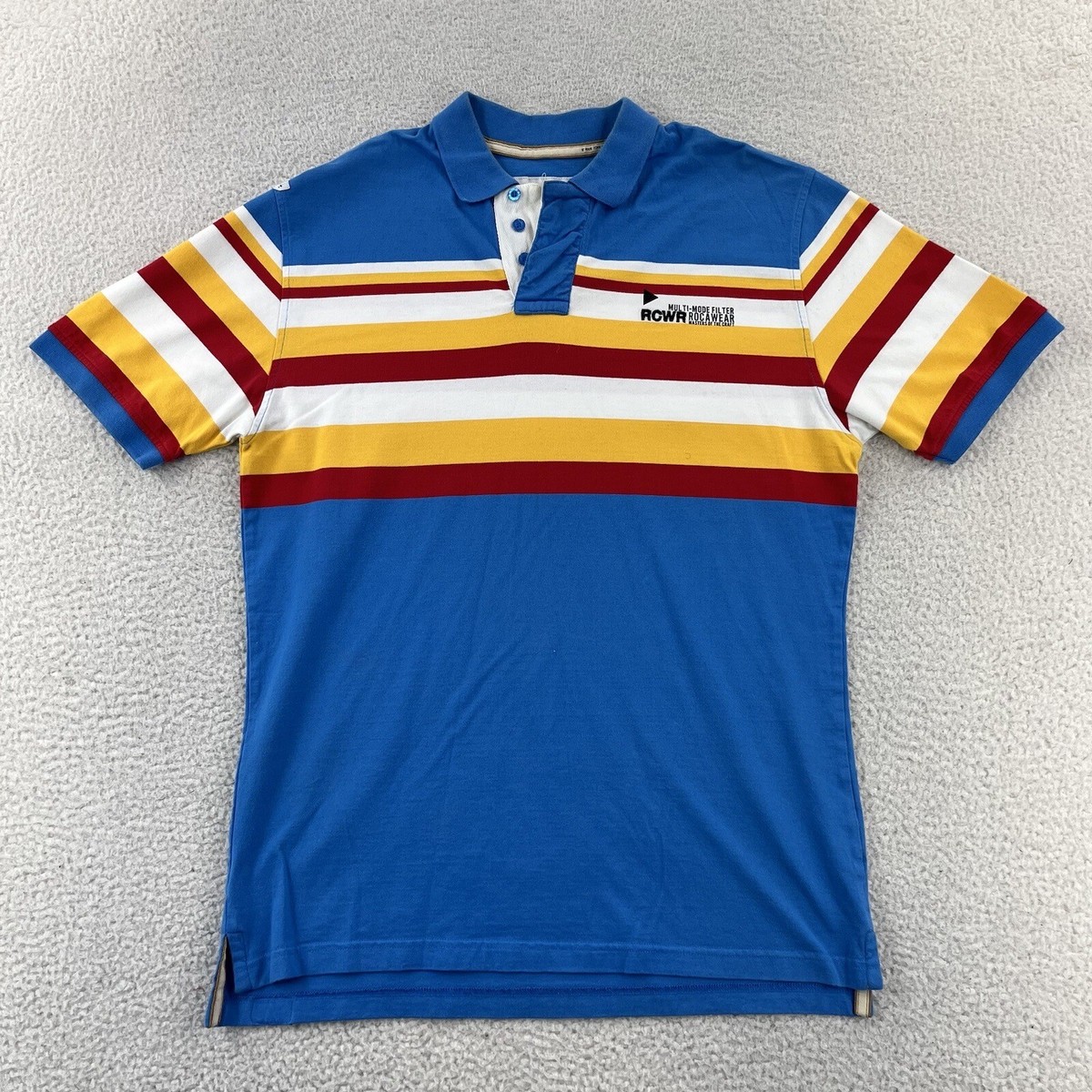 Rocawear Polo Shirt Mens Large Blue Striped Short Sleeve Rugby Hip