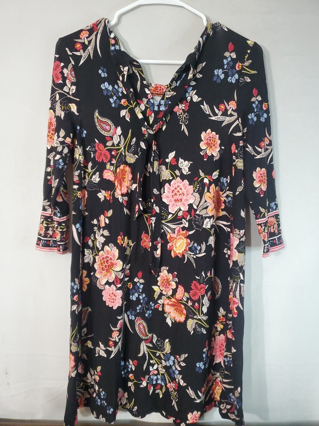 LOFT Dress Women's Size XSP XS Petite Paisley floral 3/4 Sleeve Tie back midi