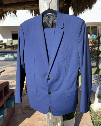 DIOR BLUE WOOL 2 BUTTON JACKET TAPPARED PANTS CASUAL SUIT Sz 52R MADE IN ITALY - Foto 1 di 24