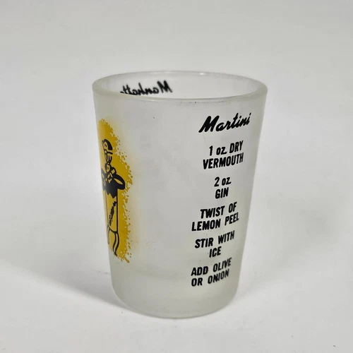 Martini & Manhattan Drink Recipe Shot Glass Vintage Frosted Federal 1950s MCM