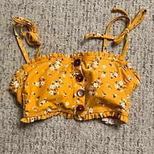 Xhilaration Junior Bikini Bathing Suit Top Sz M Yellow Floral Button Accent