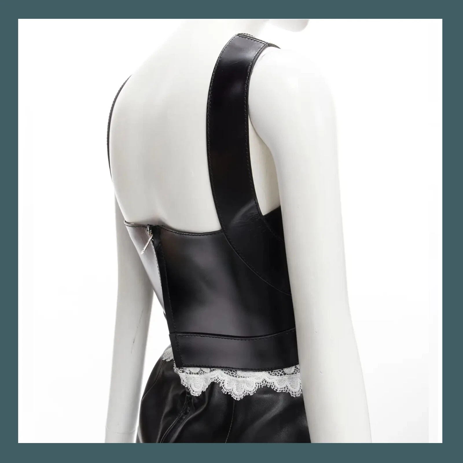 Abito da passerella Alexander McQueen $11.400 nuovo con etichette in pelle scultorea + cinturini in pizzo