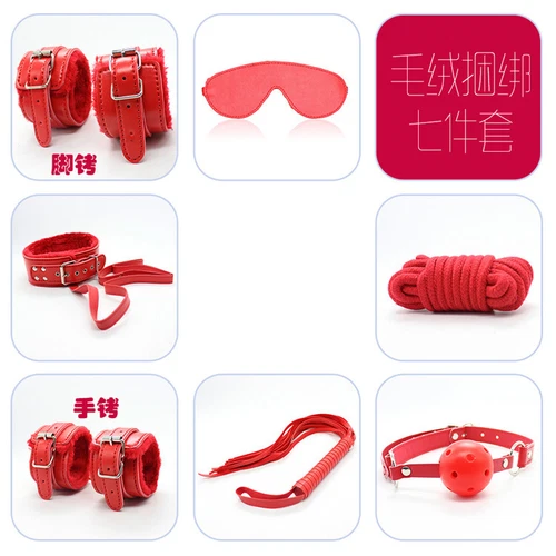 8pcs Red Kit BDSM Couples Restraints Set HandCuff Anklet Whip Collar Gag Fetish - Picture 4 of 11