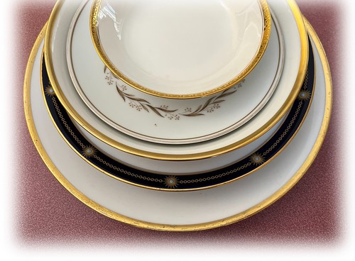 Vintage Noritake Haviland China 6 Piece LOT Place Setting White Blue Gold MCM