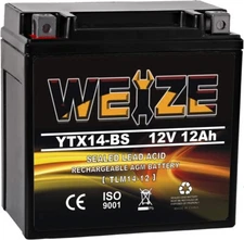 Weize YTX14 BS ATV Battery High Performance - Maintenance Free - Sealed AGM Y...