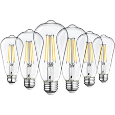 6-Pack ST64 LED Bulb, Dusk-to-Dawn, 7W=75W, ST19 Vintage Edison 2700K Soft White