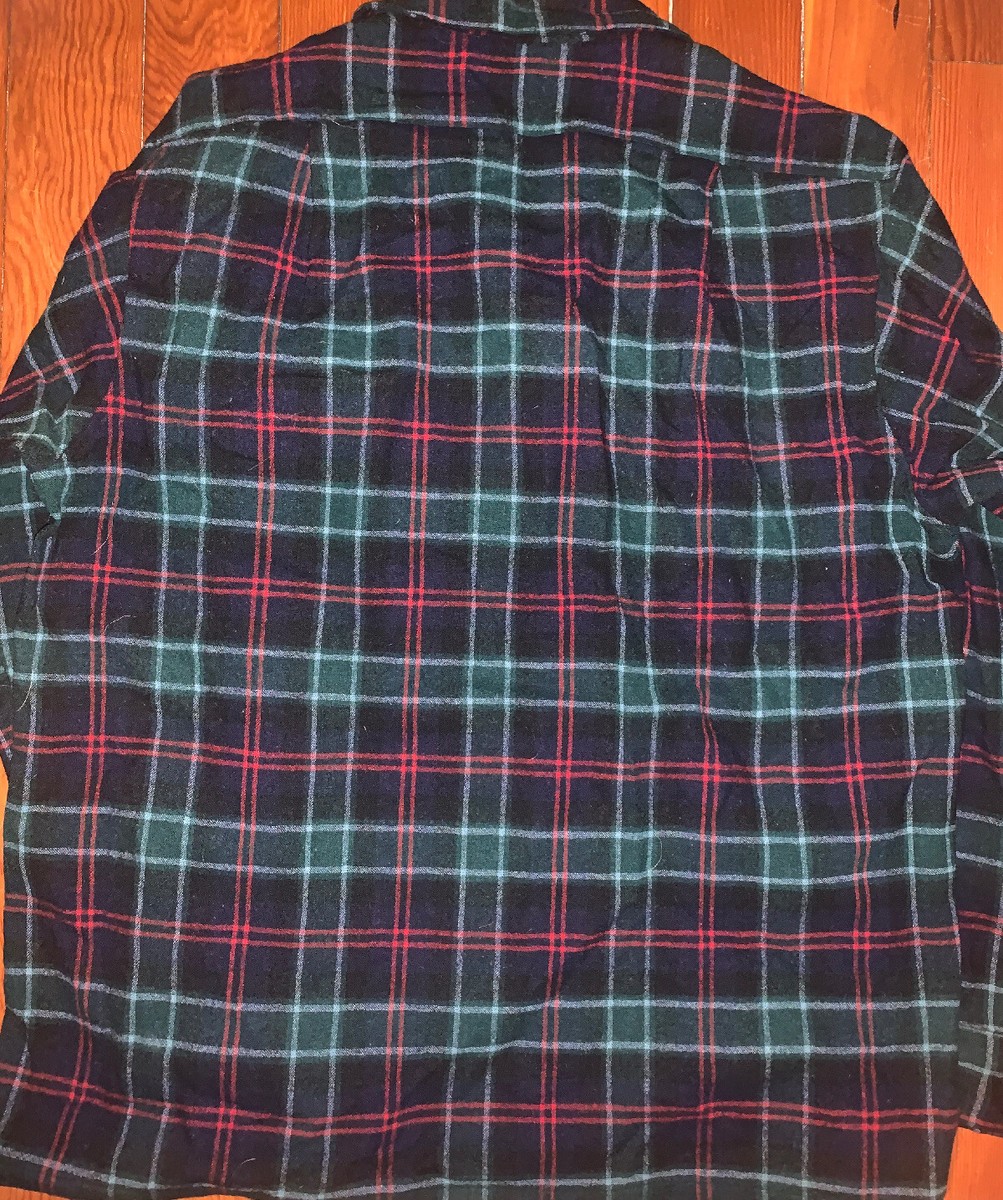 Pendleton Board Shirt Vintage 60's Large Blue Red Shadow Plaid 100