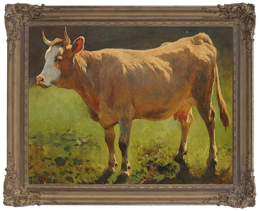 Old MasterArt Antique Oil Painting Portrait animal cow on canvas 24
